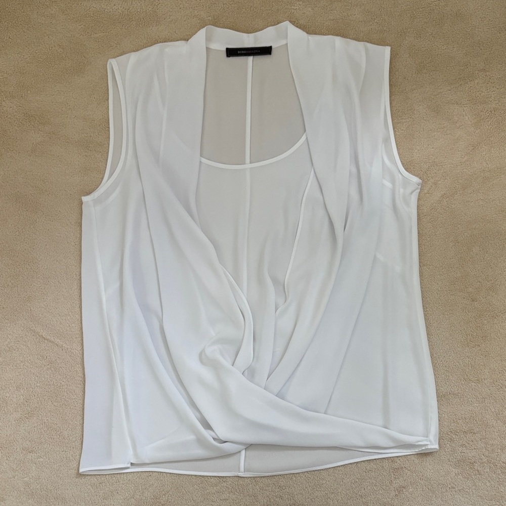 BCBG White Draped Tank Top